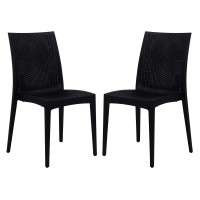 Leisuremod Modern Weave Design Mace Indoor/Outdoor Dining Chair (Set Of 2), Black