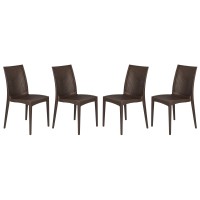 Leisuremod Hickory Indoor-Outdoor Modern Weave Design Stackable Dining Side Chair Set Of 4 (Brown)