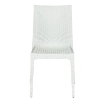 Leisuremod Hickory Indoor-Outdoor Modern Weave Design Stackable Dining Side Chair Set Of 2 (White)