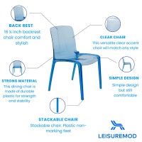 Leisuremod Adler Mid-Century Modern Dining Side Chair, Set Of 2 (Transparent Blue)