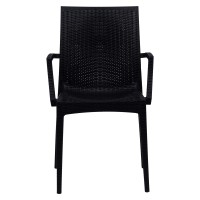 Leisuremod Hickory Weave Indoor Outdoor Patio Dining Side Armchair Set Of 2 (Black)