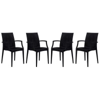 Leisuremod Hickory Weave Indoor Outdoor Patio Dining Side Armchair Set Of 4 (Black)