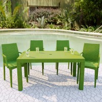 Leisuremod Hickory Weave Indoor Outdoor Patio Dining Side Armchair Set Of 4 (Green)