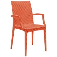 Leisuremod Hickory Weave Indoor Outdoor Patio Dining Side Armchair (Orange)