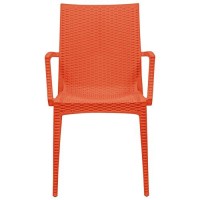 Leisuremod Hickory Weave Indoor Outdoor Patio Dining Side Armchair, Set Of 2 (Orange)