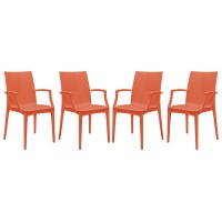 Leisuremod Hickory Weave Indoor Outdoor Patio Dining Side Armchair, Set Of 4 (Orange)