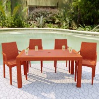Leisuremod Hickory Weave Indoor Outdoor Patio Dining Side Armchair, Set Of 4 (Orange)