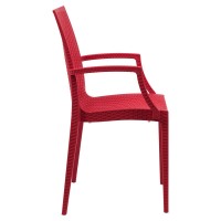 Leisuremod Hickory Weave Indoor Outdoor Patio Dining Side Armchair Set Of 2 (Red)