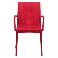 Leisuremod Modern Weave Design Mace Indoor/Outdoor Dining Chair With Arms (Set Of 4), Red