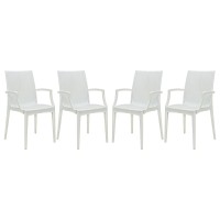 Leisuremod Hickory Weave Indoor Outdoor Patio Dining Side Armchair Set Of 4 (White)