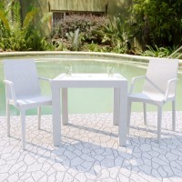 Leisuremod Hickory Weave Indoor Outdoor Patio Dining Side Armchair (White)