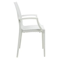 Leisuremod Hickory Weave Indoor Outdoor Patio Dining Side Armchair (White)
