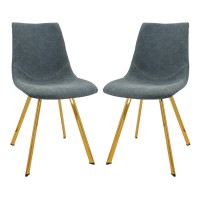 Leisuremod Markley Modern Leather Kitchen And Dining Chair With Gold Legs Set Of 2, Peacock Blue