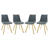 Leisuremod Markley Modern Leather Dining Chairs Kitchen Chairs With Gold Legs Set Of 4 (Peacock Blue)