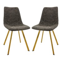 Leisuremod Markley Modern Leather Kitchen And Dining Chair With Gold Legs Set Of 2, Grey