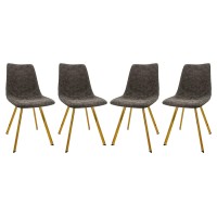 Leisuremod Markley Modern Leather Dining Chairs Kitchen Chairs With Gold Legs Set Of 4 (Grey)