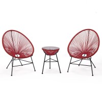 Leisuremod Montara Modern 3 Piece Outdoor Acapulco Lounge Patio Set With Glass Top Table, Red