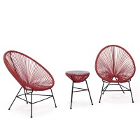 Leisuremod Montara Modern 3 Piece Outdoor Acapulco Lounge Patio Set With Glass Top Table, Red