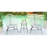 Leisuremod Montara Modern 3 Piece Outdoor Acapulco Lounge Patio Set With Glass Top Table, White