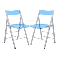 Leisuremod Milden Modern Acrylic Folding Chairs, Set Of 2 (Blue)