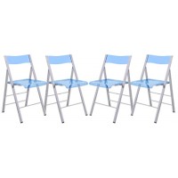 Leisuremod Milden Modern Acrylic Folding Chairs, Set Of 4 (Blue)