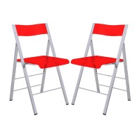 Leisuremod Milden Modern Acrylic Folding Chairs, Set Of 2 (Red)