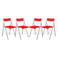 Leisuremod Milden Modern Acrylic Folding Chairs, Set Of 4 (Red)