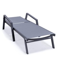 Leisuremod Marlin Armrests Poolside Outdoor Patio Lawn And Garden Modern Aluminum Suntan Sling Chaise Lounge Chair, Dark Grey