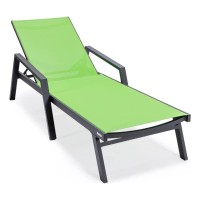 Leisuremod Marlin Armrests Poolside Outdoor Patio Lawn And Garden Modern Aluminum Suntan Sling Chaise Lounge Chair, Green