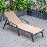 Leisuremod Marlin Armrests Poolside Outdoor Patio Lawn And Garden Modern Aluminum Suntan Sling Chaise Lounge Chair, Light Brown