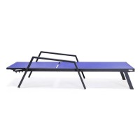 Leisuremod Marlin Armrests Poolside Outdoor Patio Lawn And Garden Modern Aluminum Suntan Sling Chaise Lounge Chair, Navy Blue