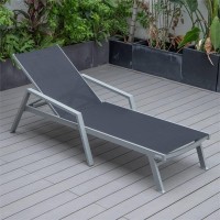 Leisuremod Marlin Armrests Poolside Outdoor Patio Lawn And Garden Modern Aluminum Suntan Sling Chaise Lounge Chair, Black