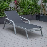 Leisuremod Marlin Armrests Poolside Outdoor Patio Lawn And Garden Modern Aluminum Suntan Sling Chaise Lounge Chair, Black