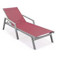 Leisuremod Marlin Armrests Poolside Outdoor Patio Lawn And Garden Modern Aluminum Suntan Sling Chaise Lounge Chair, Burgundy