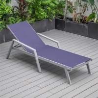 Leisuremod Marlin Armrests Poolside Outdoor Patio Lawn And Garden Modern Aluminum Suntan Sling Chaise Lounge Chair, Navy Blue