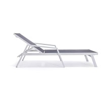 Leisuremod Marlin Armrests Poolside Outdoor Patio Lawn And Garden Modern Aluminum Suntan Sling Chaise Lounge Chair, Black