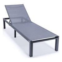 Leisuremod Marlin Powder Coated Frame Chairmarlin Poolside Outdoor Patio Lawn And Garden Modern Aluminum Suntan Sling Chaise Lounge Chair, Dark Grey