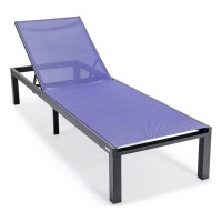 Leisuremod Marlin Powder Coated Frame Chairmarlin Poolside Outdoor Patio Lawn And Garden Modern Aluminum Suntan Sling Chaise Lounge Chair, Navy Blue