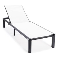 Leisuremod Marlin Powder Coated Frame Chairmarlin Poolside Outdoor Patio Lawn And Garden Modern Aluminum Suntan Sling Chaise Lounge Chair, White