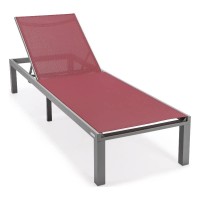 Leisuremod Marlin Poolside Outdoor Patio Lawn And Garden Modern Aluminum Suntan Sling Chaise Lounge Chair, Burgundy