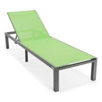Leisuremod Marlin Poolside Outdoor Patio Lawn And Garden Modern Aluminum Suntan Sling Chaise Lounge Chair, Green