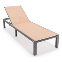 Leisuremod Marlin Poolside Outdoor Patio Lawn And Garden Modern Aluminum Suntan Sling Chaise Lounge Chair, Light Brown