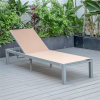 Leisuremod Marlin Poolside Outdoor Patio Lawn And Garden Modern Aluminum Suntan Sling Chaise Lounge Chair, Light Brown