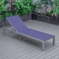 Leisuremod Marlin Poolside Outdoor Patio Lawn And Garden Modern Aluminum Suntan Sling Chaise Lounge Chair, Navy Blue
