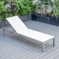 Leisuremod Marlin Poolside Outdoor Patio Lawn And Garden Modern Aluminum Suntan Sling Chaise Lounge Chair, White