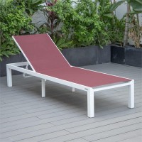 Leisuremod Marlin Poolside Outdoor Patio Lawn And Garden Modern Aluminum Suntan Sling Chaise Lounge Chair, Burgundy
