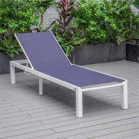 Leisuremod Marlin Poolside Outdoor Patio Lawn And Garden Modern Aluminum Suntan Sling Chaise Lounge Chair, Navy Blue