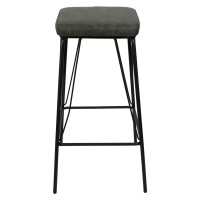Leisuremod Millard Leather Cushioned 30 Bar Stool With Metal Frame Set Of 2 (Olive Green)