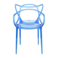 Leisuremod Twain Mid Century Modern Plastic Accent Dining Armchair With Elegant Wire Design, Stackable Plastic Chair For Indoor/Outdoor Use, Set Of 4 (Transparent Blue)