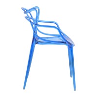 Leisuremod Twain Mid Century Modern Plastic Accent Dining Armchair With Elegant Wire Design, Stackable Plastic Chair For Indoor/Outdoor Use, Set Of 4 (Transparent Blue)